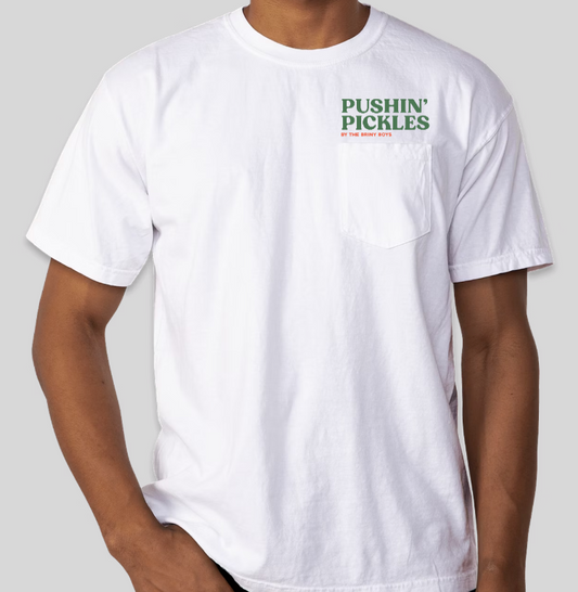 White Pushin' Pickles Pocket Tee